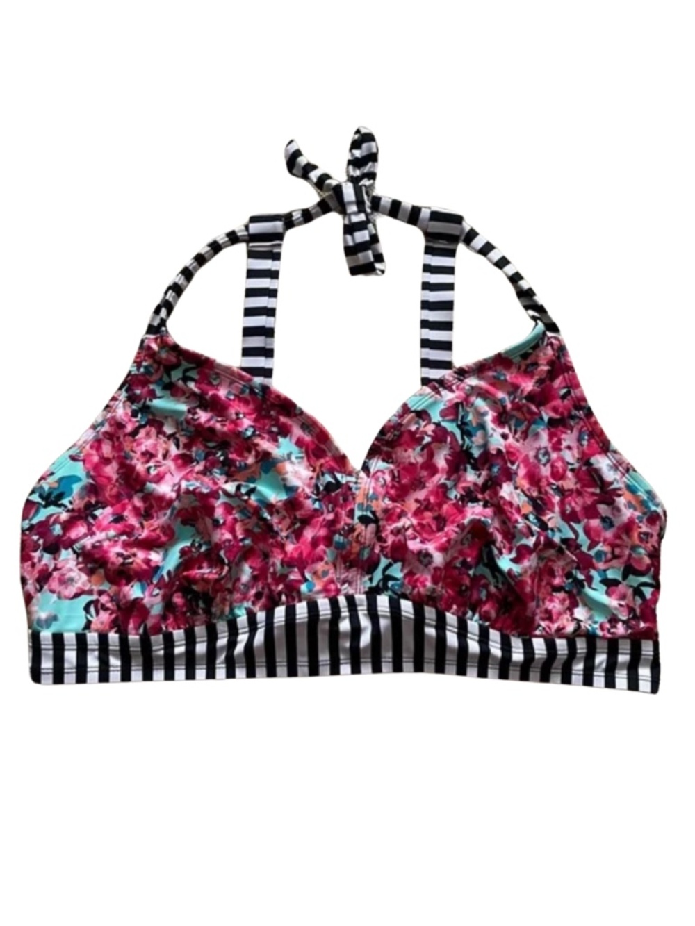 4/$20➡️ George Pink Floral Bikini Top Striped Contrast Trim – Size 3X GUC
